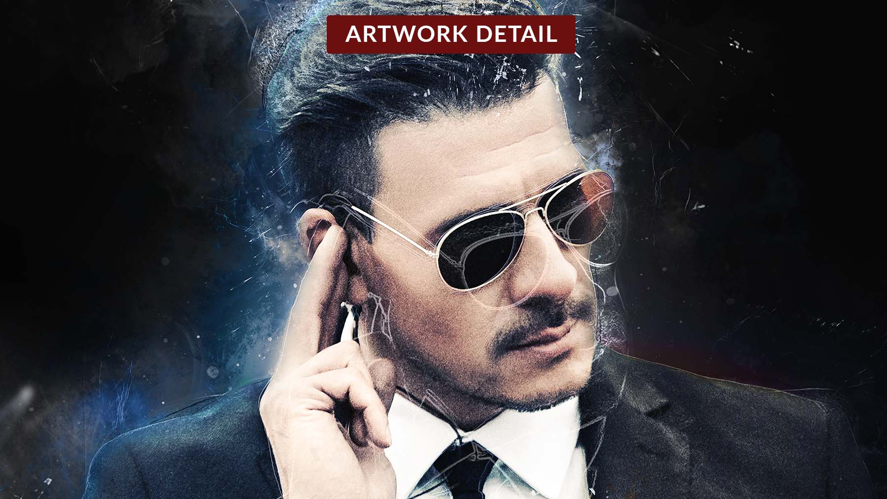 Head shot of Agent Jim touching his earpiece from the Agent Jim NFT collectible artwork